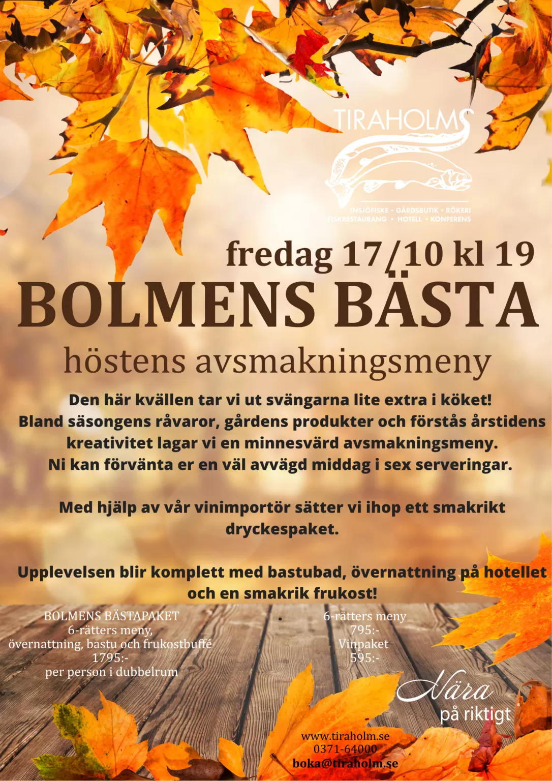 Affisch för Bolmens bästa – höstens avsmakningsmeny på Tiraholm fredag 17/10 kl. 19